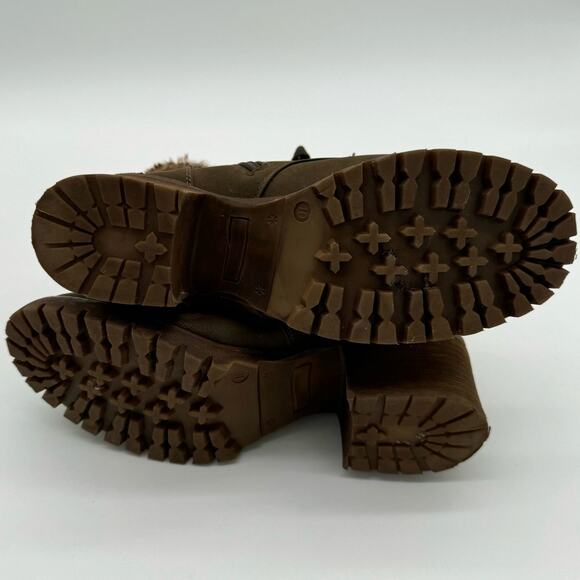 Steve Madden Comfort Combat Faux Fur Lace up Zip Chunky Heel Olive Boots 10 - Picture 2 of 5